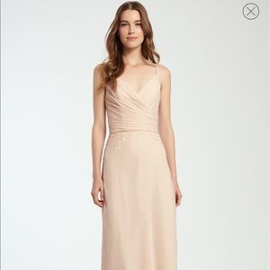 Monique Lhuillier lace trim surplice gown